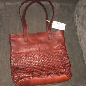 NWT all leather tonketti county woven brown bag